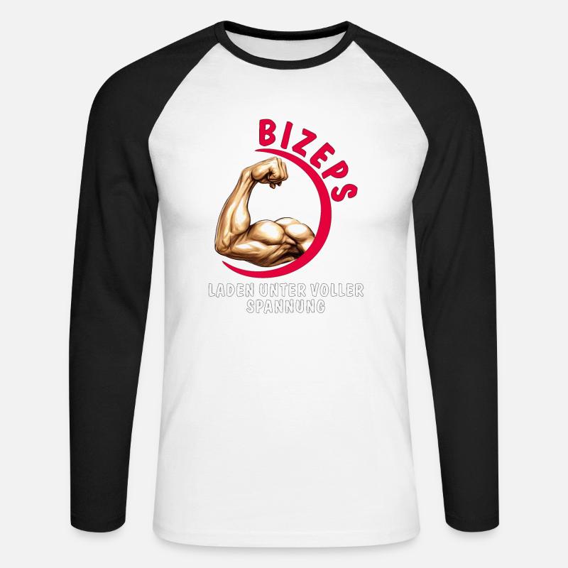 BICEPS LOADING UNDER FULL TENSION - Unisex Long Sleeve Baseball T-Shirt - white/black