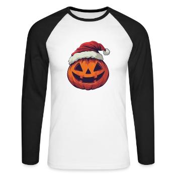 Halloween Gift Pumpkin with Santa Hat Decoration - Unisex Long Sleeve Baseball T-Shirt - white/black - Front - Nik (191cm)