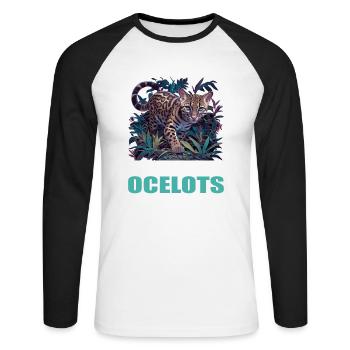 Ocelots Ocelot - Unisex Long Sleeve Baseball T-Shirt - white/black - Front - Nik (191cm)