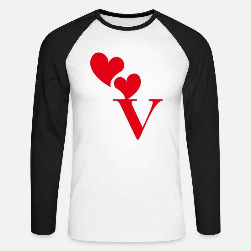 Buchstabe v rotes Herz - Unisex Baseballshirt langarm - Weiß/Schwarz