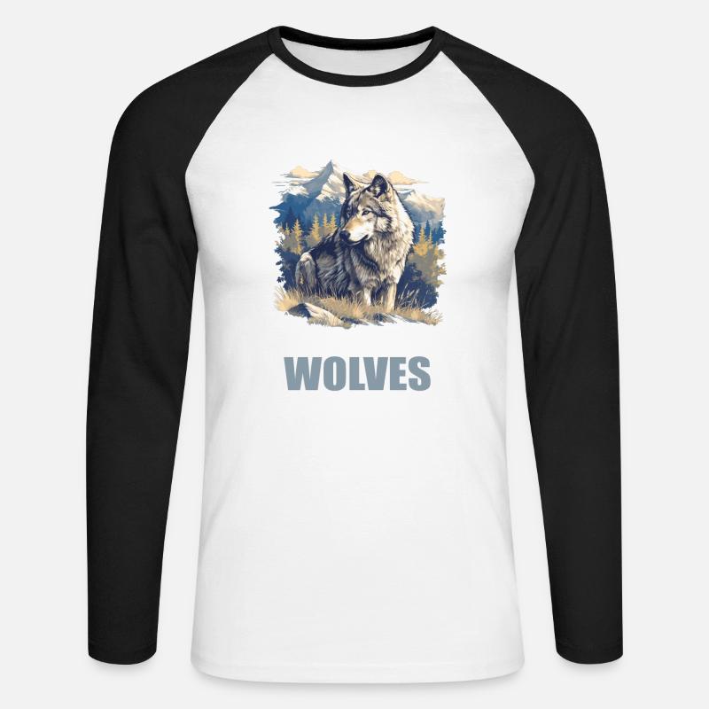Wölfe Wolf - Unisex Baseballshirt langarm - Weiß/Schwarz