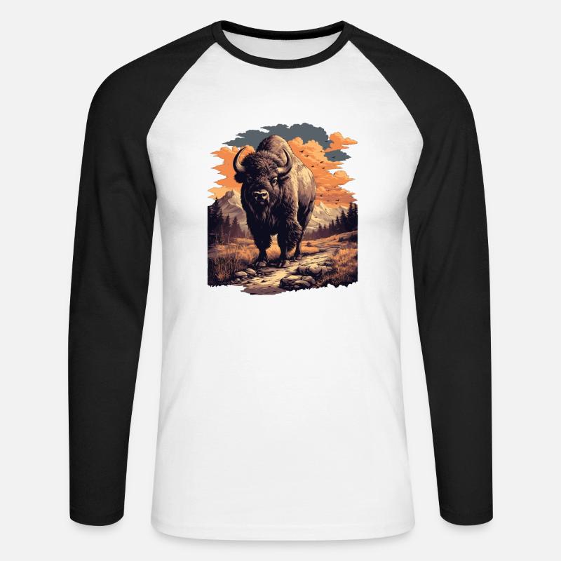 Bisons Bison - Unisex Baseballshirt langarm - Weiß/Schwarz