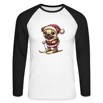 Mops auf Skiern Winter Spaß Weihnachten - Unisex Baseballshirt langarm - Weiß/Schwarz - Vorne - Nik (191cm)