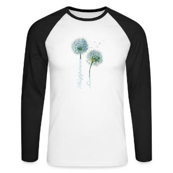 Pissenlit, Bonheur, Amour, Design Inspirant - T-shirt baseball manches longues Homme - blanc/noir - Devant - Nik (191cm)