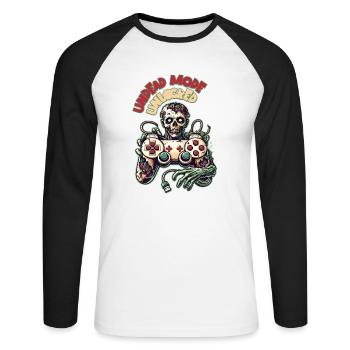 Manette de jeu zombie Mode mort-vivant - T-shirt baseball manches longues Homme - blanc/noir - Devant - Nik (191cm)