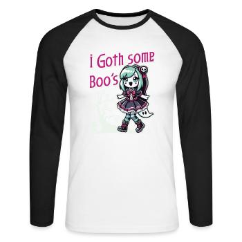Halloween Goth Girl J’ai des fantômes - T-shirt baseball manches longues Homme - blanc/noir - Devant - Nik (191cm)