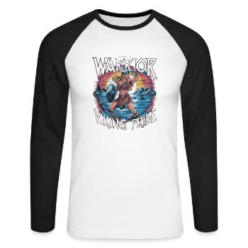 Warrior Spirit and Viking Pride für Wikinger - Unisex Baseballshirt langarm - Weiß/Schwarz - Vorne - Nik (191cm)