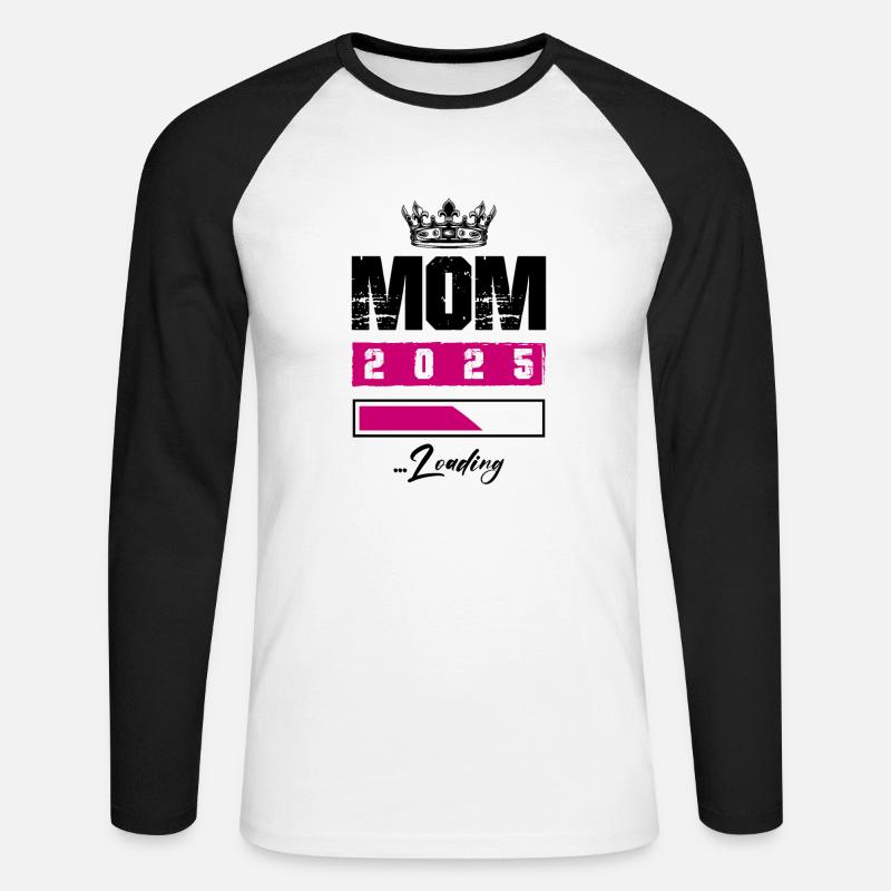 Mama 2025 Loading Mom - Unisex Baseballshirt langarm - Weiß/Schwarz
