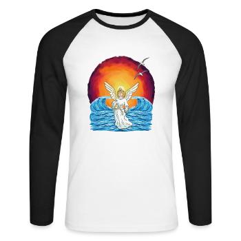 Angel Sunset Sea Waves Nature - Unisex Long Sleeve Baseball T-Shirt - white/black - Front - Nik (191cm)