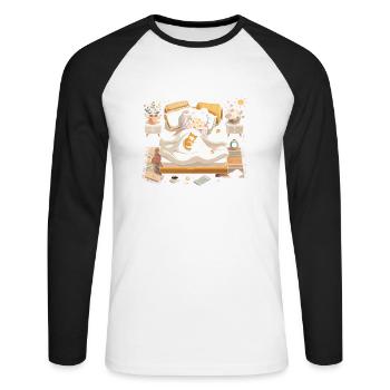Namaste im Bett - Unisex Baseballshirt langarm - Weiß/Schwarz - Vorne - Nik (191cm)