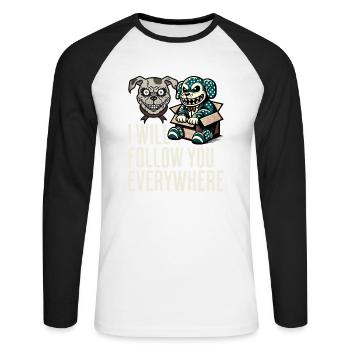 Je te suis partout chien et poupée effrayants - T-shirt baseball manches longues Homme - blanc/noir - Devant - Nik (191cm)