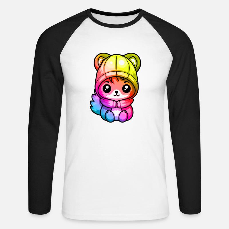 Eichhörnchen Winter Tier Bunt Comic - Unisex Baseballshirt langarm - Weiß/Schwarz