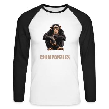 Chimpanzee Schimpansen Schimpanse - Unisex Baseballshirt langarm - Weiß/Schwarz - Vorne - Nik (191cm)
