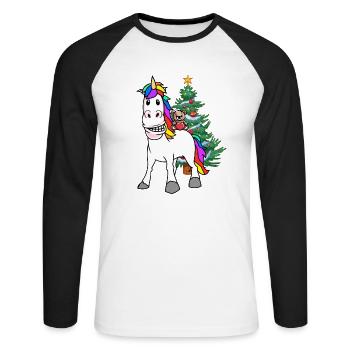 Weihnachten Kind Kinder Bescherung Einhorn Teddy - Unisex Baseballshirt langarm - Weiß/Schwarz - Vorne - Nik (191cm)