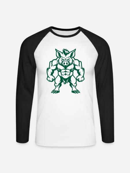 Wild Boar Comic - Unisex Long Sleeve Baseball T-Shirt - white/black