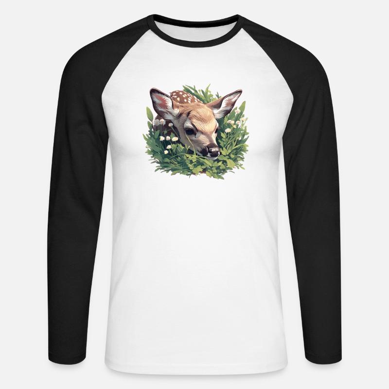 Hirsche Hirsch - Unisex Baseballshirt langarm - Weiß/Schwarz