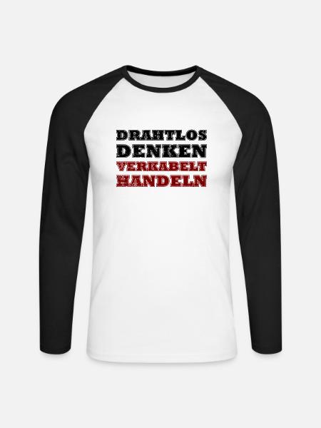 Drahtlos Denken, Verkabelt Handeln - Unisex Baseballshirt langarm - Weiß/Schwarz