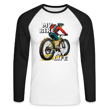 FAHRRAD MOUNTAIN BIKER MY BIKE MY LIFE - Unisex Baseballshirt langarm - Weiß/Schwarz - Vorne - Nik (191cm)