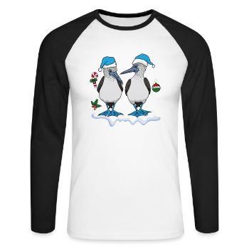 Blaufußtölpel Weihnachten - Unisex Baseballshirt langarm - Weiß/Schwarz - Vorne - Nik (191cm)