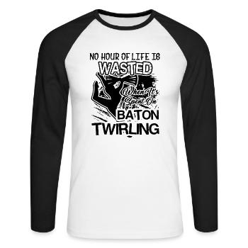 Baton Twirling Spent Time For Baton Twirling - Unisex Long Sleeve Baseball T-Shirt - white/black - Front - Nik (191cm)