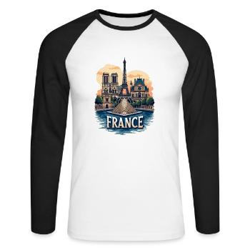 Paris Eiffelturm Bonjour Souvenirs - Unisex Baseballshirt langarm - Weiß/Schwarz - Vorne - Nik (191cm)