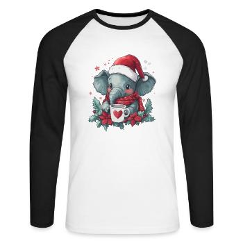 Elefant Kaffee Weihnachten Frauen Männer Kinder - Unisex Baseballshirt langarm - Weiß/Schwarz - Vorne - Nik (191cm)