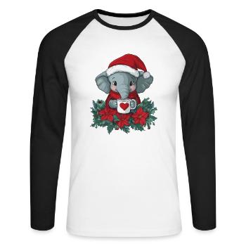 Elefant Kaffee Weihnachten Frauen Männer Kinder - Unisex Baseballshirt langarm - Weiß/Schwarz - Vorne - Nik (191cm)