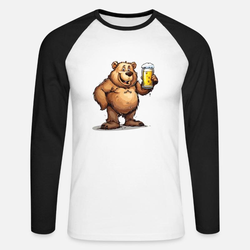 Cute Bear Drinking Beer 2 - Unisex Baseballshirt langarm - Weiß/Schwarz