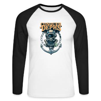 Conquer The Dephs - Unisex Baseballshirt langarm - Weiß/Schwarz - Vorne - Nik (191cm)
