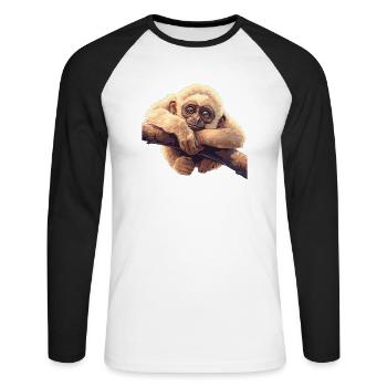 Gibbons Gibbon - Unisex Baseballshirt langarm - Weiß/Schwarz - Vorne - Nik (191cm)