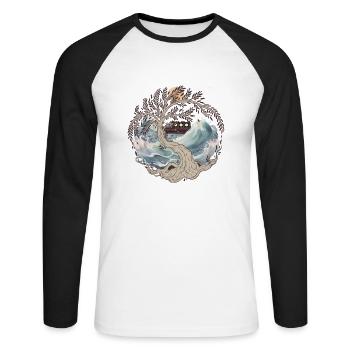 Nature Sea Waves Boat Ship Travel Ahoy - Unisex Long Sleeve Baseball T-Shirt - white/black - Front - Nik (191cm)