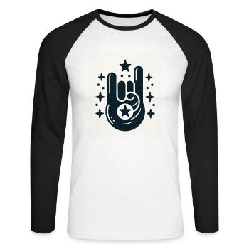 Rock On Hand Gesture with the Stars - Unisex Long Sleeve Baseball T-Shirt - white/black - Front - Nik (191cm)
