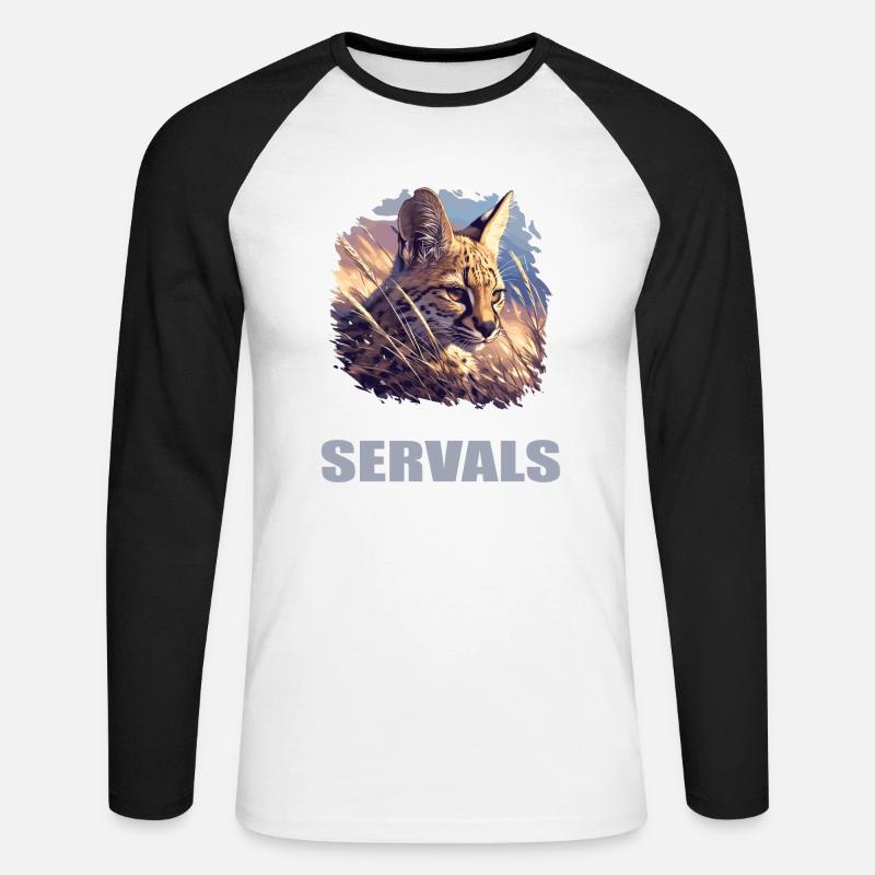 Servale Serval - Unisex Baseballshirt langarm - Weiß/Schwarz