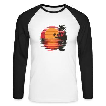 Sonnenuntergang Urlaubsreif Strand Meer Palmen - Unisex Baseballshirt langarm - Weiß/Schwarz - Vorne - Nik (191cm)