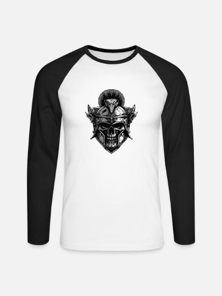 Spartaner Skull Gladiator Wappen - Unisex Baseballshirt langarm - Weiß/Schwarz