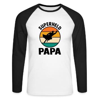 Père Papa Super-héros - T-shirt baseball manches longues Homme - blanc/noir - Devant - Nik (191cm)