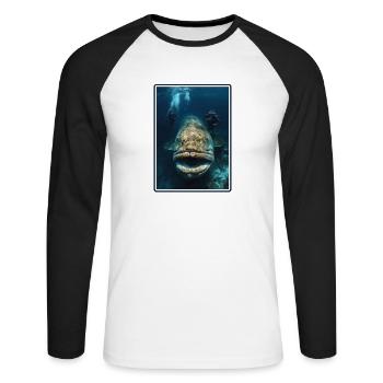 mérou mérou - T-shirt baseball manches longues Homme - blanc/noir - Devant - Nik (191cm)
