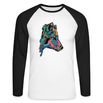 Buntes Hunde Gesicht - Unisex Baseballshirt langarm - Weiß/Schwarz - Vorne - Nik (191cm)