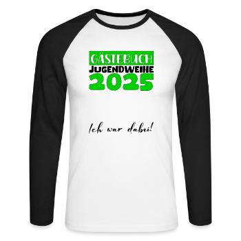 Jugendweihe 2025 Gästebuch Geschenk Mädchen Jungen - Unisex Baseballshirt langarm - Weiß/Schwarz - Vorne - Nik (191cm)