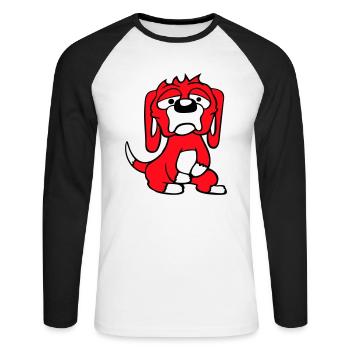 Le chien a l’air malheureux, triste, timide, peur - T-shirt baseball manches longues Homme - blanc/noir - Devant - Nik (191cm)