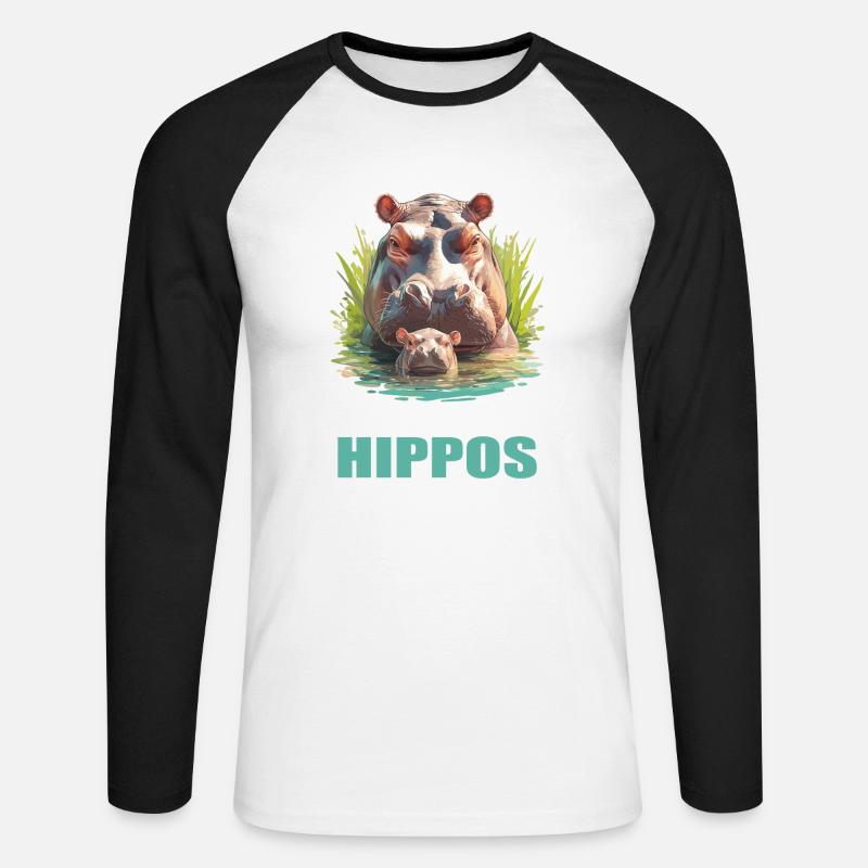 Nilpferd Flußpferd - Unisex Baseballshirt langarm - Weiß/Schwarz