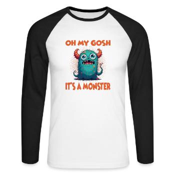 Oh my Gosh it’s a Monster für Monster Fan - Unisex Baseballshirt langarm - Weiß/Schwarz - Vorne - Nik (191cm)