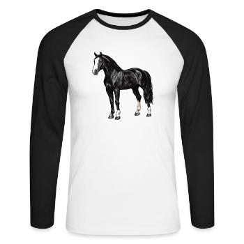 Pferde Pferd - Unisex Baseballshirt langarm - Weiß/Schwarz - Vorne - Nik (191cm)