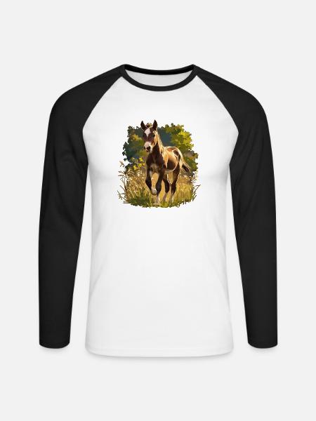 Pferde Pferd - Unisex Baseballshirt langarm - Weiß/Schwarz