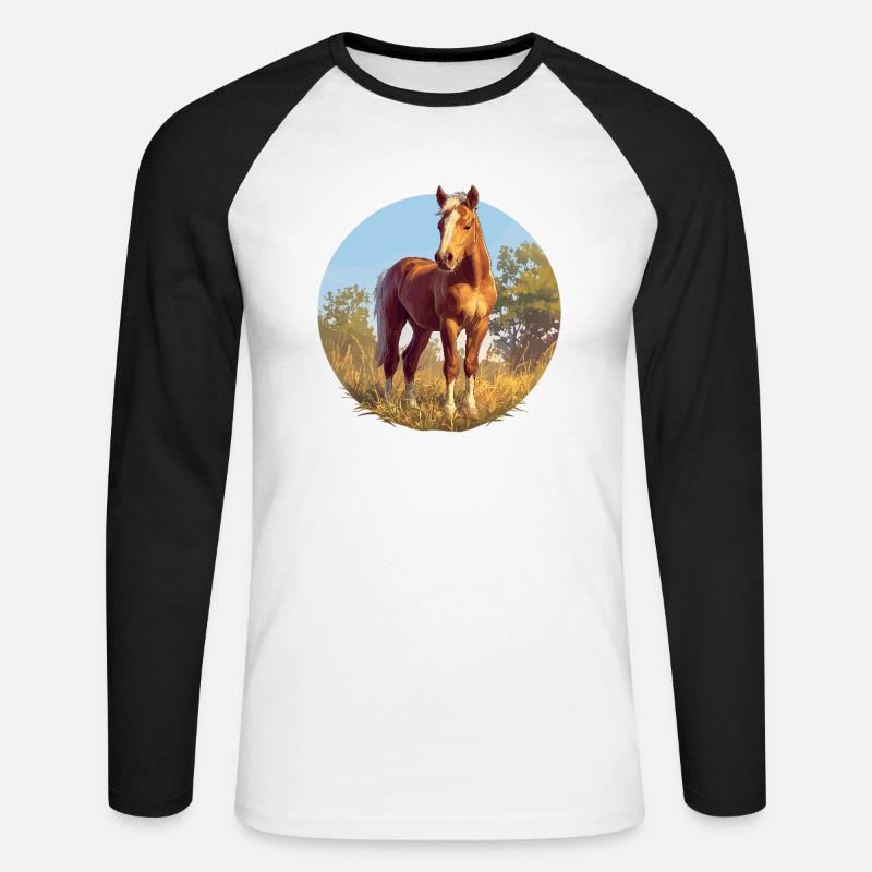 Pferde Pferd - Unisex Baseballshirt langarm - Weiß/Schwarz