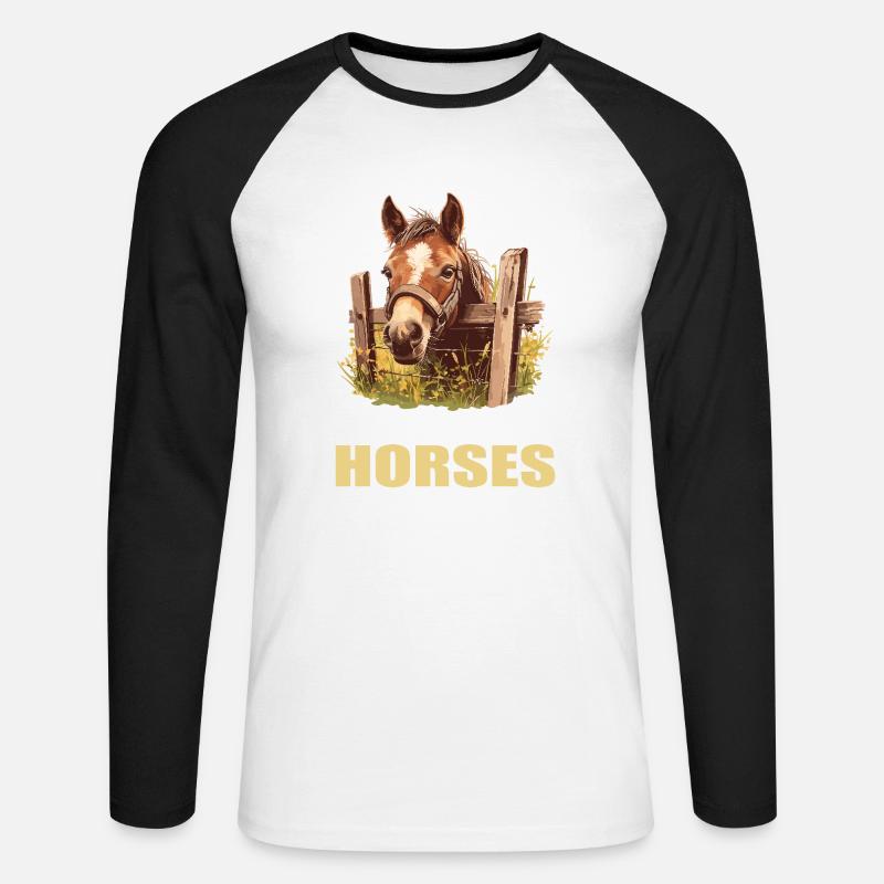 Pferde Pferd - Unisex Baseballshirt langarm - Weiß/Schwarz