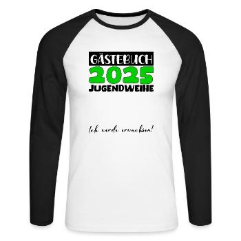 Jugendweihe 2025 Gästebuch Geschenk Mädchen Jungen - Unisex Baseballshirt langarm - Weiß/Schwarz - Vorne - Nik (191cm)