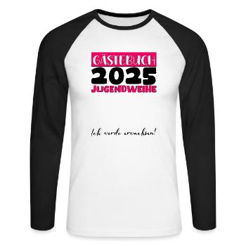 Jugendweihe 2025 Gästebuch Geschenk Mädchen Jungen - Unisex Baseballshirt langarm - Weiß/Schwarz - Vorne - Nik (191cm)