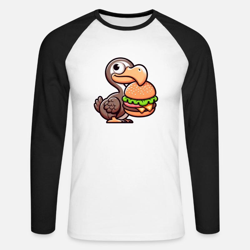 Whimsical Dodo Burger Chibi Hamburger - Unisex Long Sleeve Baseball T-Shirt - white/black
