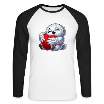 Verliebte Eule Schneeeule Herz Valentinstag - Unisex Baseballshirt langarm - Weiß/Schwarz - Vorne - Nik (191cm)